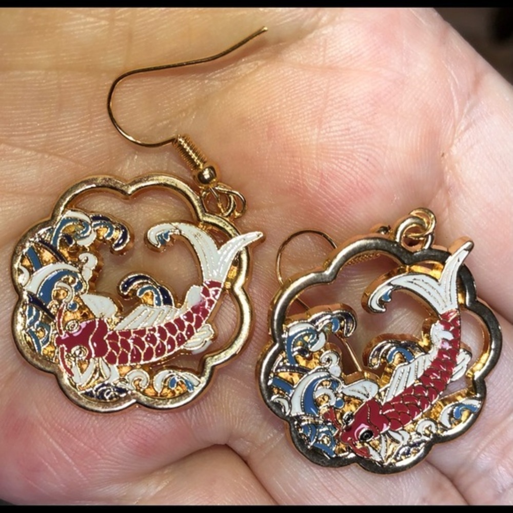 Betsey Johnson Koi Fish dangle Earrings gold trim